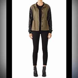 JET John Eshaya Sequin Sleeve Army Utility Jacket - Khaki Green & Black, M/L